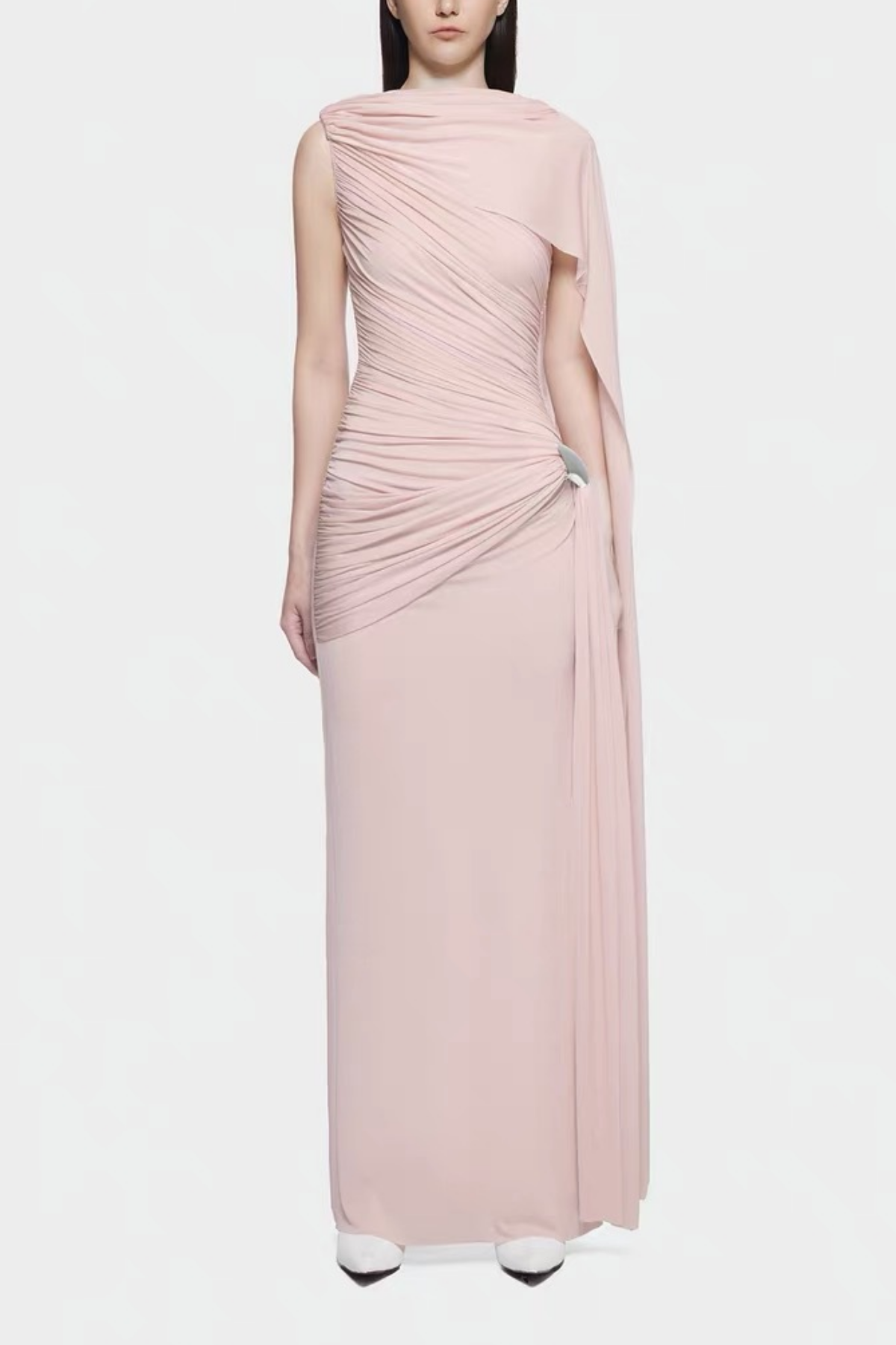 Wynter Ruch Asymmetric Shawl Maxi Dress In Pink – Luxeles