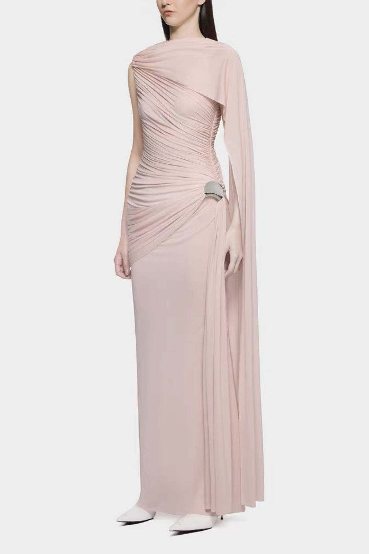 Wynter Ruch Asymmetric Shawl Maxi Dress In Pink – Luxeles