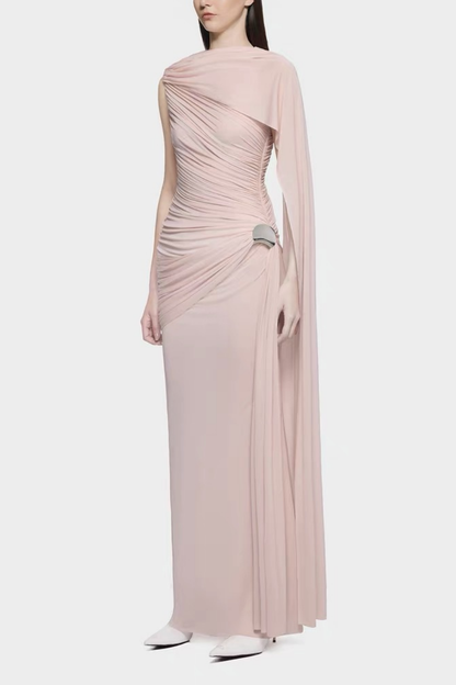Wynter Ruch Asymmetric Shawl Maxi Dress In Pink – Luxeles
