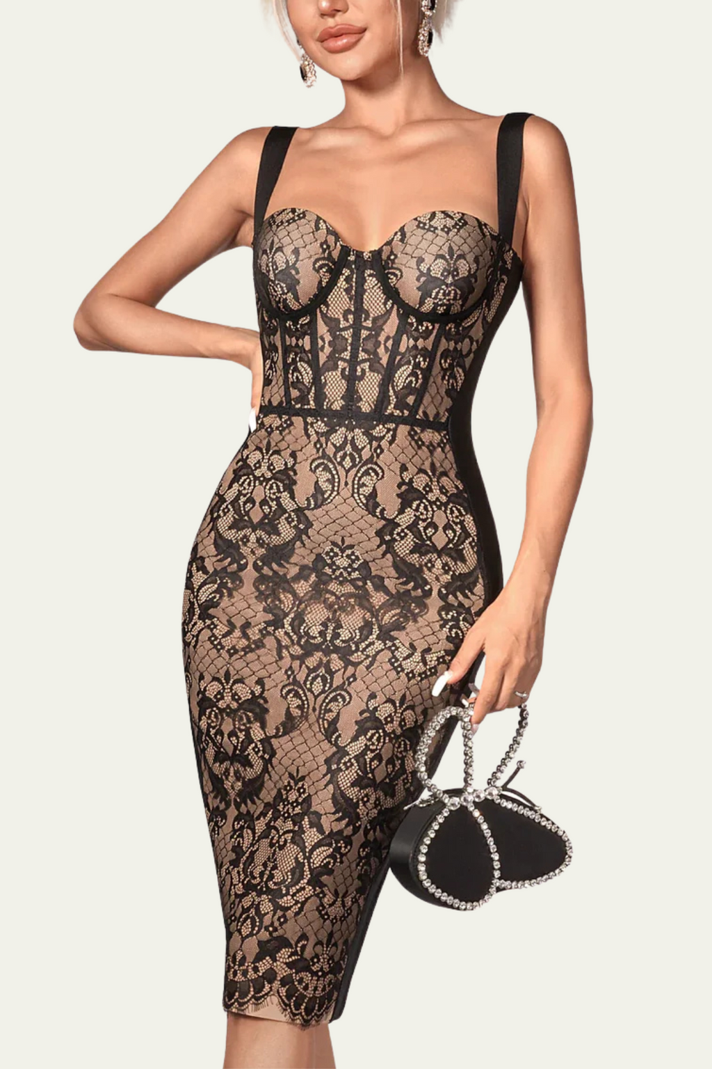 Ximena Lace Spaghetti Corset Midi Dress In Black – Luxeles