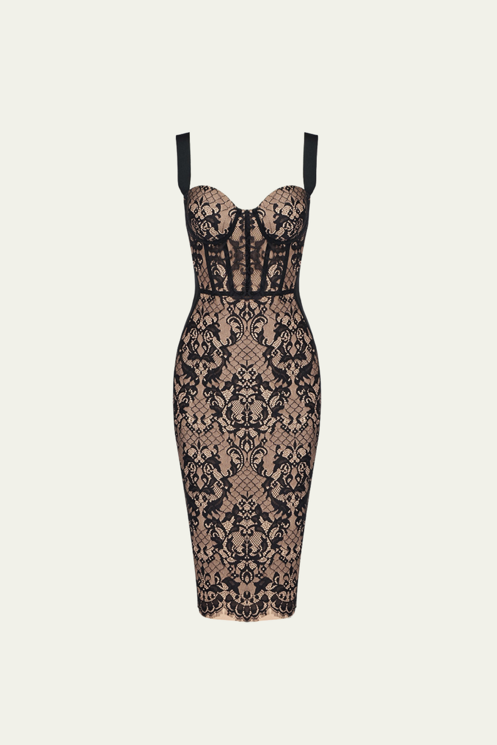 Ximena Lace Spaghetti Corset Midi Dress In Black – Luxeles