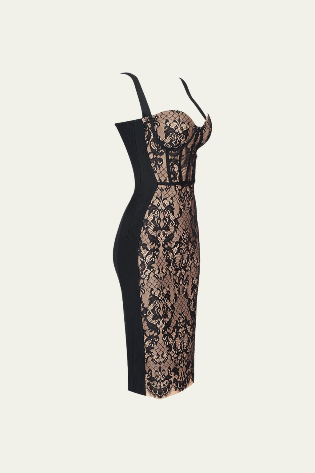 Ximena Lace Spaghetti Corset Midi Dress In Black – Luxeles