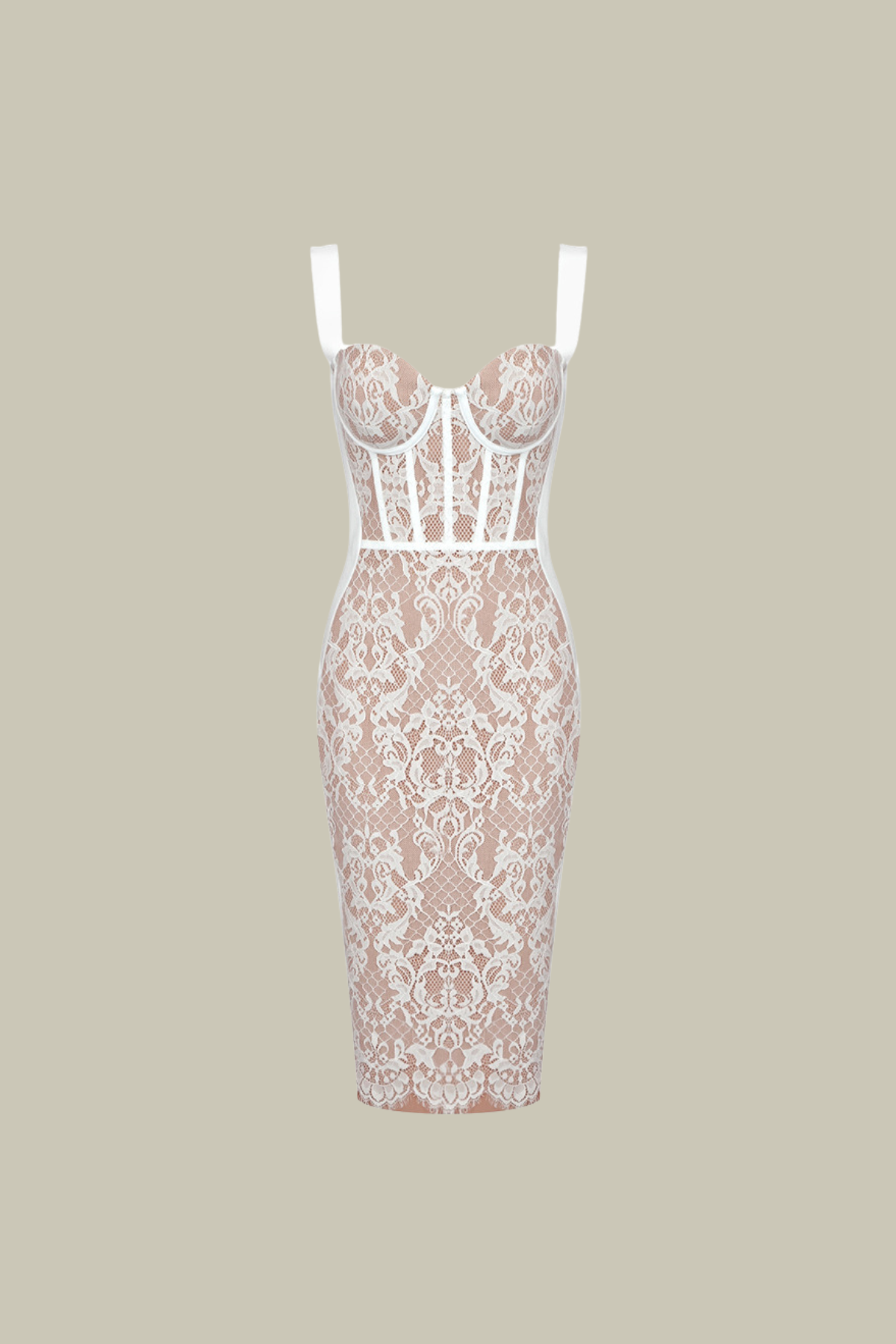 Ximena Lace Spaghetti Corset Midi Dress In White – Luxeles