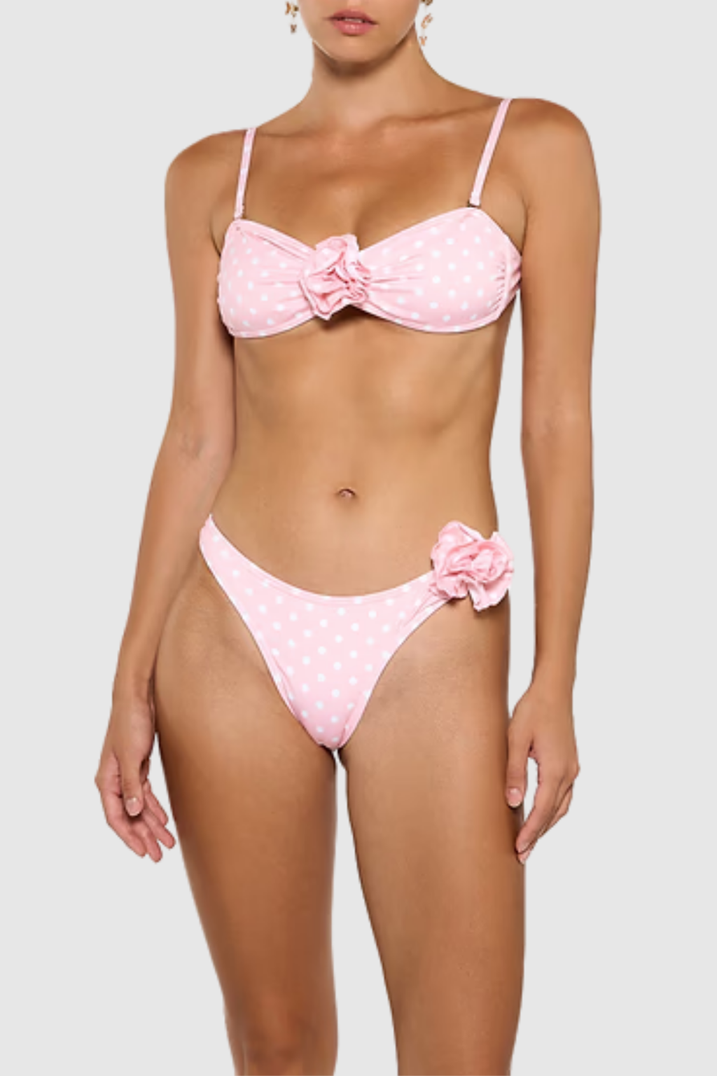 Front detail of lace bikini top with delicate lace texture and fitted silhouette