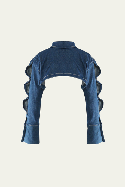 Zaro Deconstruct Button Crop Denim Jacket