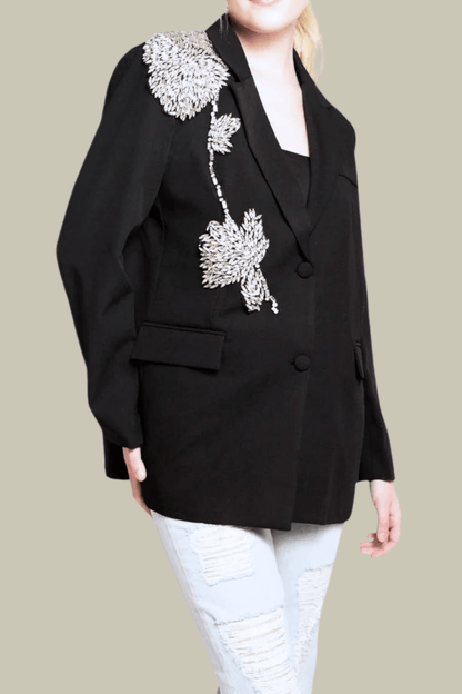 Zoey Rhinestone Flower Plunge Blazer